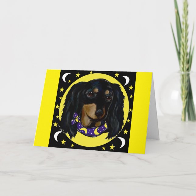 Long Haired Black Dachshund Card (Front)