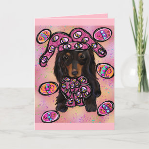 Long Haired Black Dachshund Card