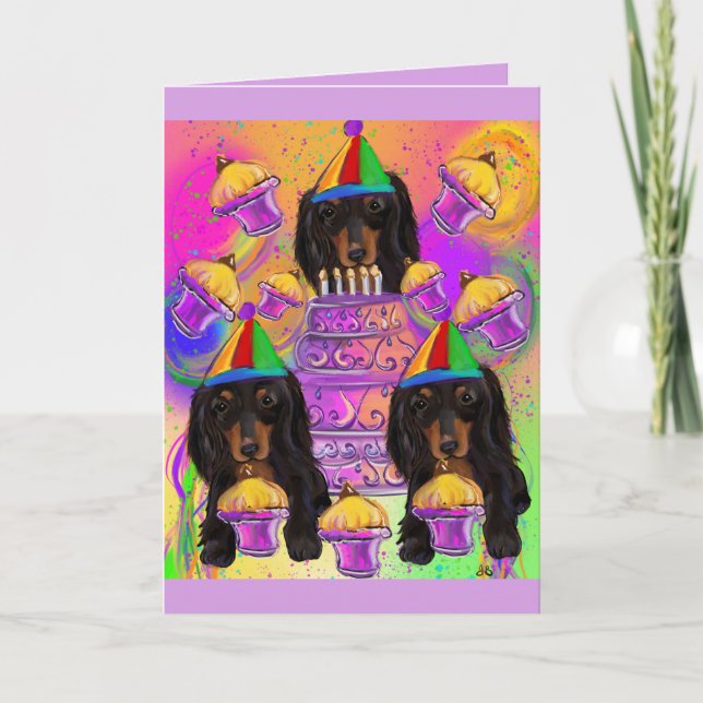 Long Haired Black Dachshund Holiday Card (Front)