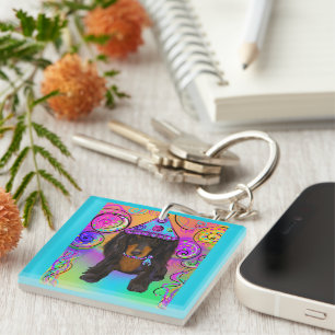 LONG HAIRED BLACK DOXIE KEY RING
