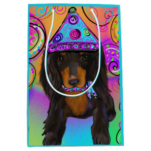 LONG HAIRED BLACK DOXIE     MEDIUM GIFT BAG
