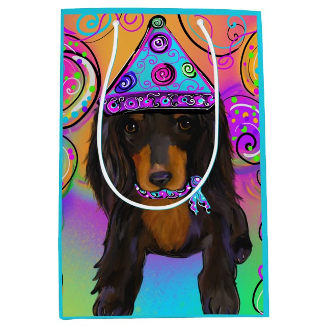 LONG HAIRED BLACK DOXIE     MEDIUM GIFT BAG (Front)