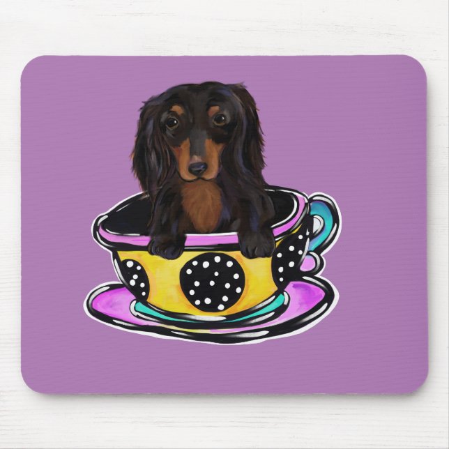 Long Haired Black Doxie Mouse Pad (Front)