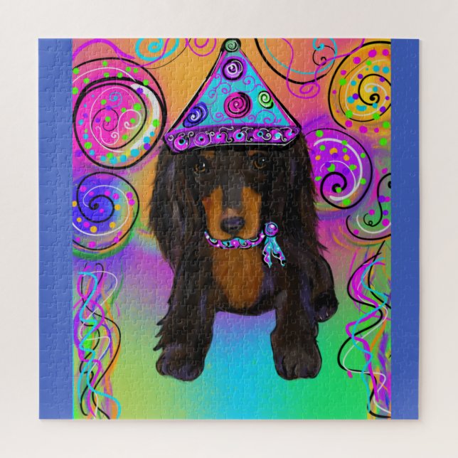 LONG HAIRED BLACK & TAN DOXIE       JIGSAW PUZZLE (Vertical)