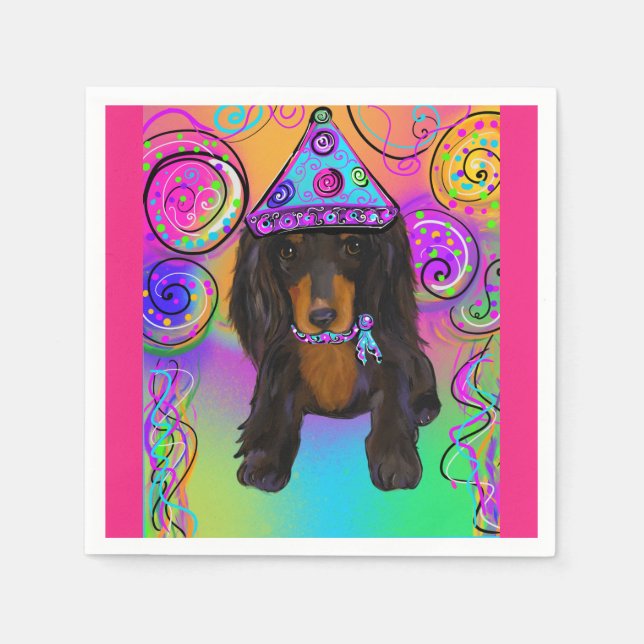 LONG HAIRED BLACK & TAN DOXIE  NAPKIN (Front)
