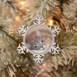 Long Haired Blue Russian Cat by Shirley Taylor Snowflake Pewter Christmas Ornament