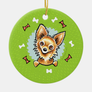 Long Haired Chihuahua Christmas Wreath Ceramic Tree Decoration