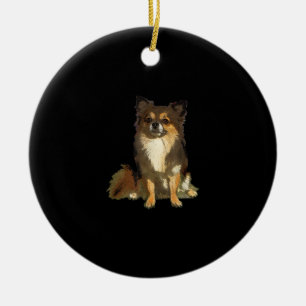 Long Haired Chihuahua Cute Cartoon Graphic Dog Ceramic Ornament