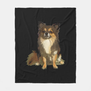 Long Haired Chihuahua Cute Cartoon Graphic Dog Fleece Blanket