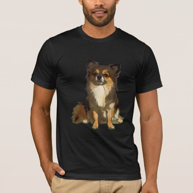 Long Haired Chihuahua Cute Cartoon Graphic Dog T-Shirt (Front)