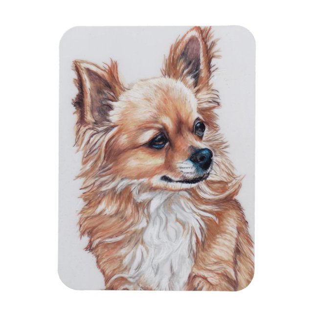 Long Haired Chihuahua Dog Art Magnet (Vertical)