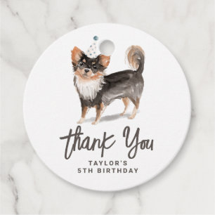 Long Haired Chihuahua Dog Birthday Thank You Favour Tags