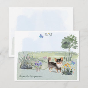  Long Haired Chihuahua Dog  Monogram & Name     Card