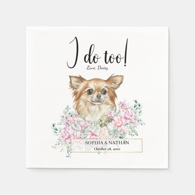 Long Haired Chihuahua Dog Wedding Cocktail Napkins (Front)