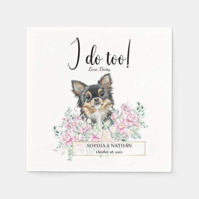 Long Haired Chihuahua Dog Wedding Cocktail Napkins (Front)