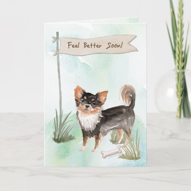 Long Haired Chihuahua Feel Better Surgery to Dog Card (Front)