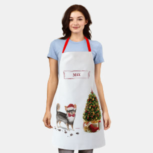 Long Haired Chihuahua Funny Christmas Dog Tree Apron