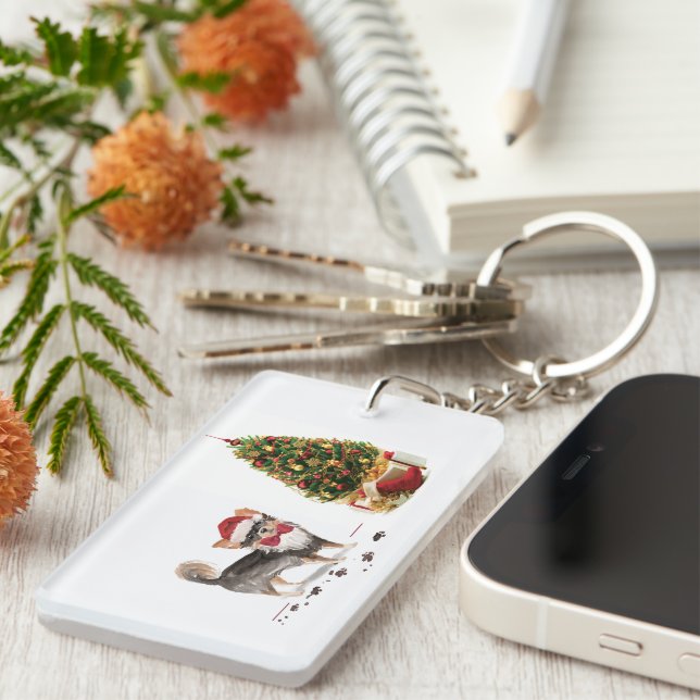 Long Haired Chihuahua Funny Christmas Dog Tree Key Ring (Front Right)