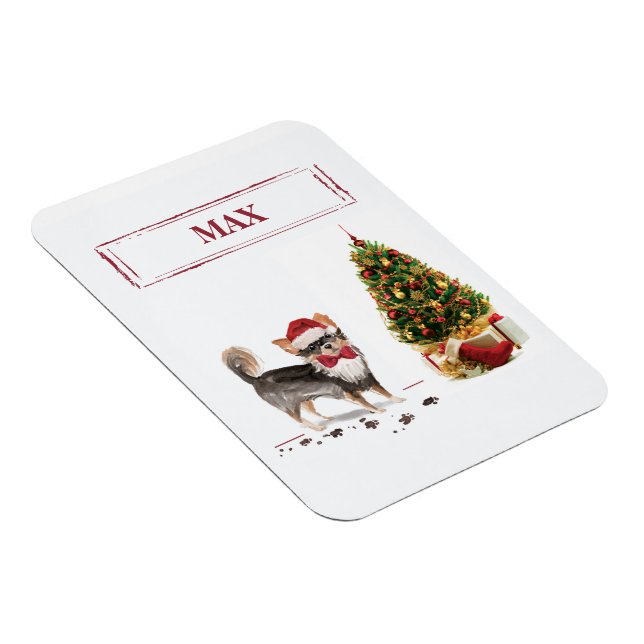 Long Haired Chihuahua Funny Christmas Dog Tree Magnet (Right Side)