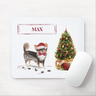 Long Haired Chihuahua Funny Christmas Dog Tree Mouse Pad