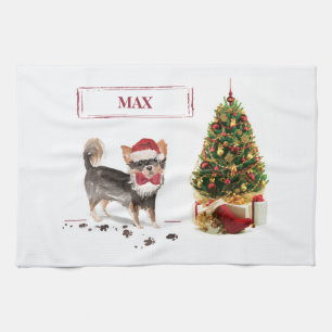Long Haired Chihuahua Funny Christmas Dog Tree Tea Towel