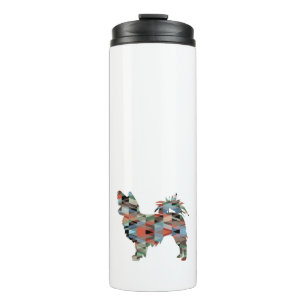 Long Haired Chihuahua Geo Silhouette Plaid Thermal Tumbler