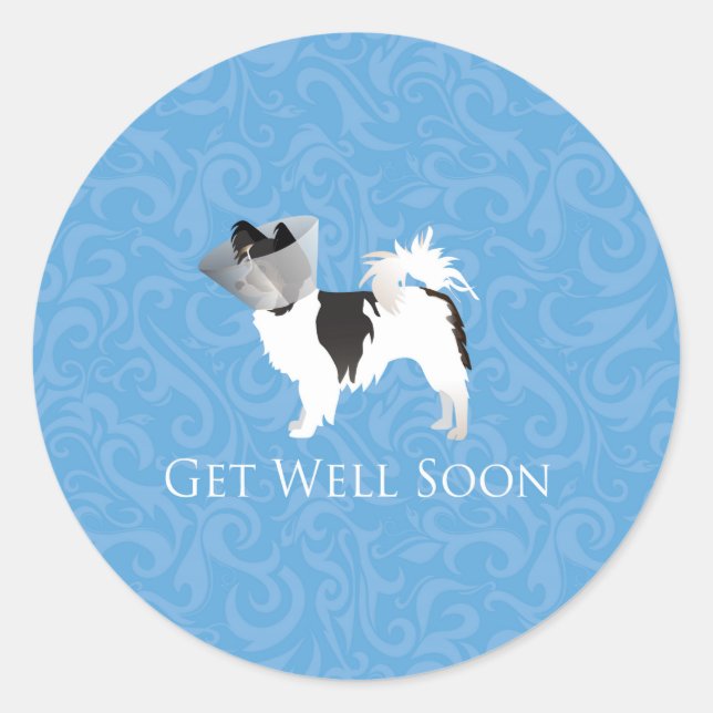 Long-haired Chihuahua Get Well Soon Design Classic Round Sticker (Front)