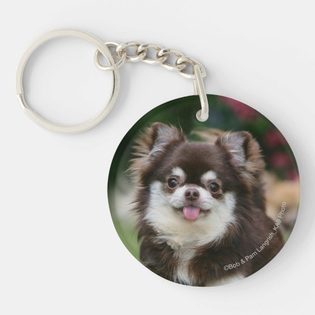 Long Haired Chihuahua Headshot 1 Key Ring (Front)
