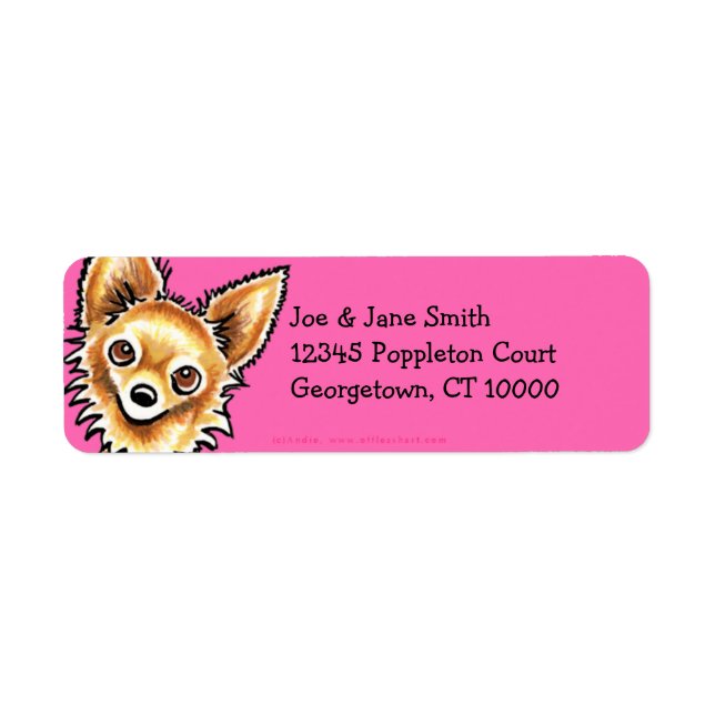 Long Haired Chihuahua Hot Pink Return Address Label (Front)