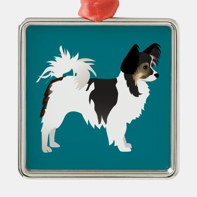 Long-haired Chihuahua or Papillon Basic Design Metal Tree Decoration (Front)