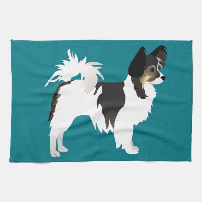 Long-haired Chihuahua or Papillon Basic Design Tea Towel (Horizontal)