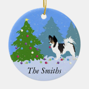 Long-haired Chihuahua or Papillon Decorating Tree Ceramic Tree Decoration