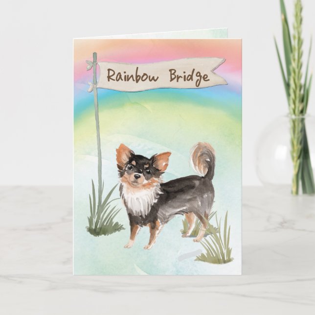 Long Haired Chihuahua Pet Sympathy Over Rainbow Card (Front)