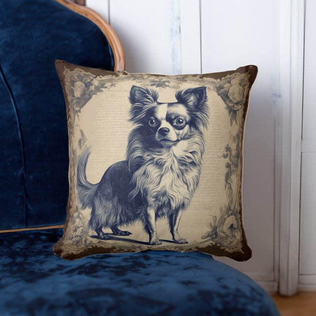 Long Haired Chihuahua Vintage Style Cushion (Creator Uploaded)