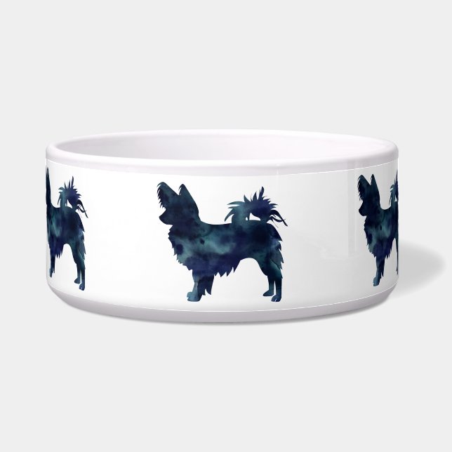 Long-haired Chihuahua Watercolor Black Silhouette (Front)