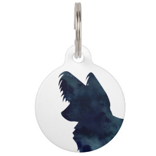 Long-haired Chihuahua Watercolor Black Silhouette Pet Tag