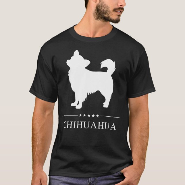 Long Haired Chihuahua White Silhouette T-Shirt (Front)
