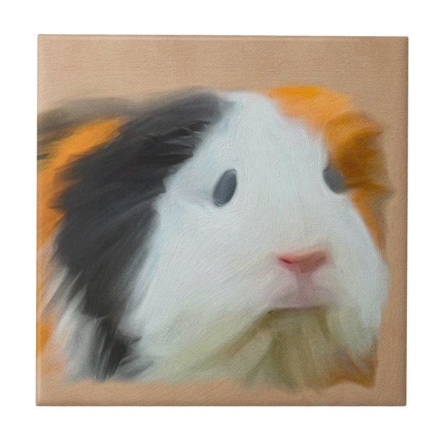 Long Haired Colourful Guinea Pig Ceramic Tile (Front)
