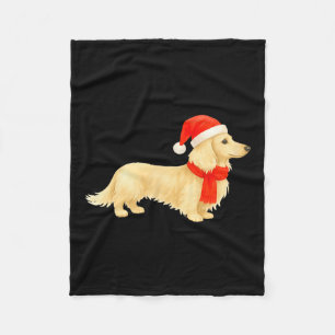 Long Haired Cream Christmas Dachshund With Santa H Fleece Blanket