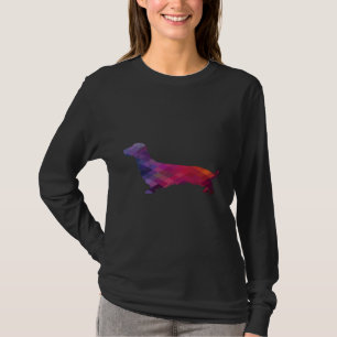 Long Haired Dachshund Dog Breed Silhouette Geometr T-Shirt