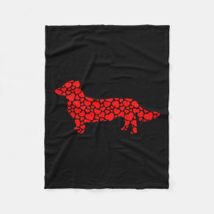 Long Haired Dachshund Dog Cute Silhouette Heart Va Fleece Blanket