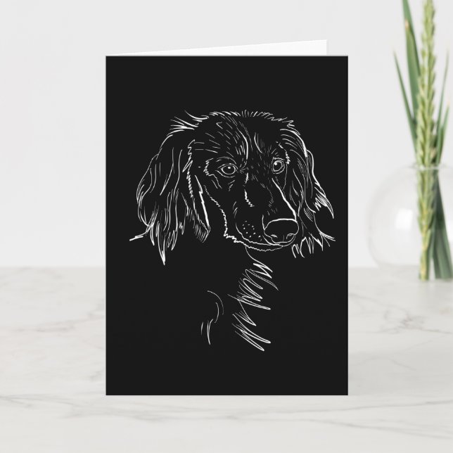 Long Haired Dachshund Dog Drawing Card (Front)