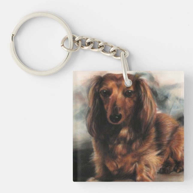 Long Haired Dachshund dog Key Ring (Front)