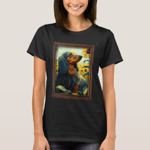 Long Haired Dachshund Doxie Painting Sunflower Flo T-Shirt