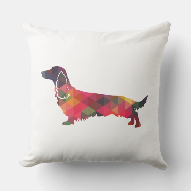 Long Haired Dachshund Geo Silhouette Multi Cushion (Front)