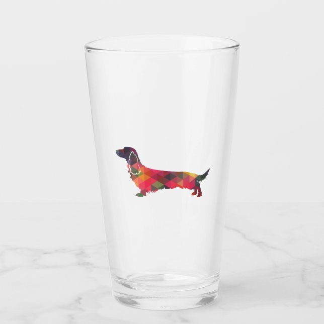 Long Haired Dachshund Geo Silhouette Multi Glass (Front)