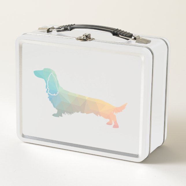 Long Haired Dachshund Geo Silhouette Pastel Metal Lunch Box (Front)