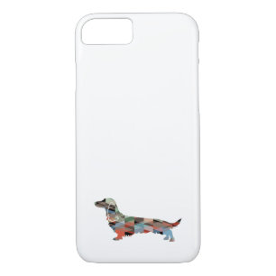 Long Haired Dachshund Geo Silhouette Plaid iPhone 8/7 Case