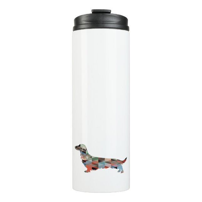 Long Haired Dachshund Geo Silhouette Plaid Thermal Tumbler (Front)