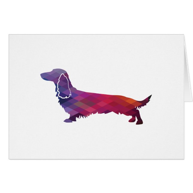 Long Haired Dachshund Geo Silhouette Purple Card (Front Horizontal)
